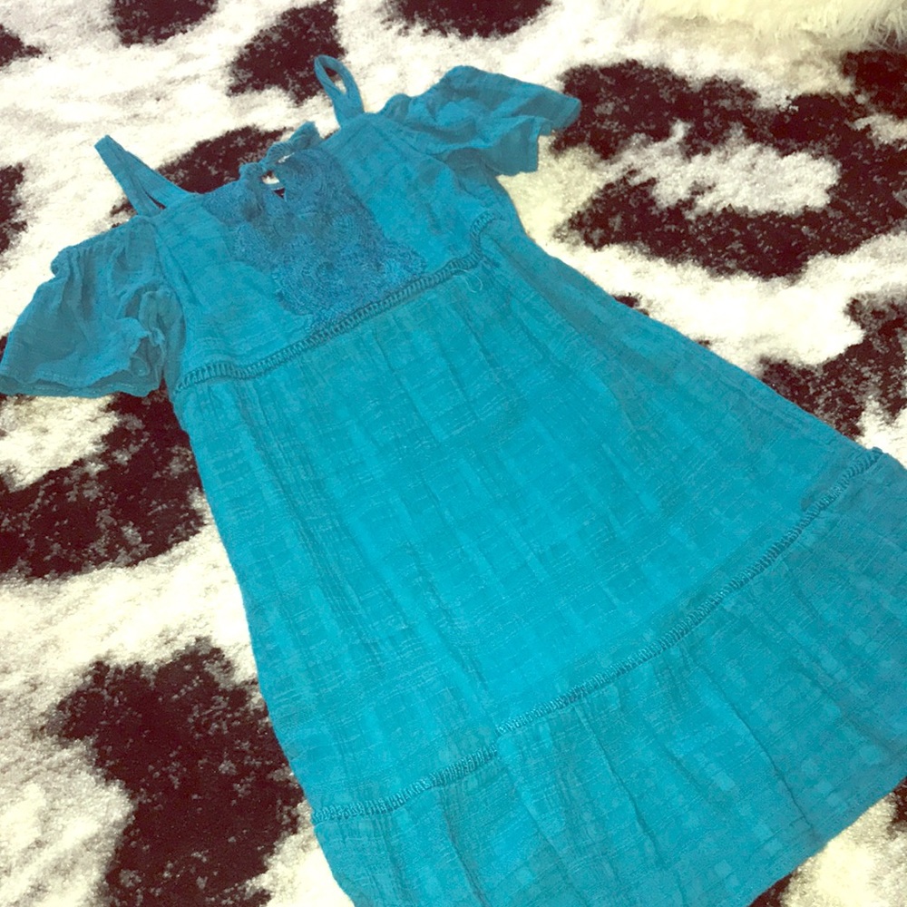 Blue cold shoulder dress